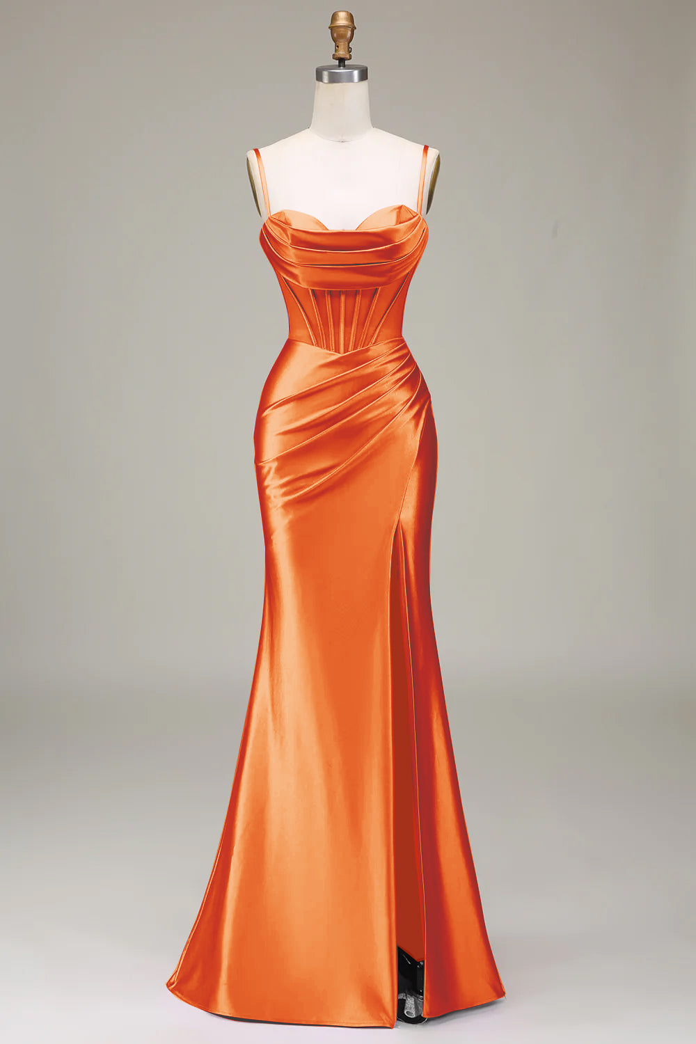 Simple Mermaid Spaghetti Straps Royal Blue Corset Prom Dress with Split Front