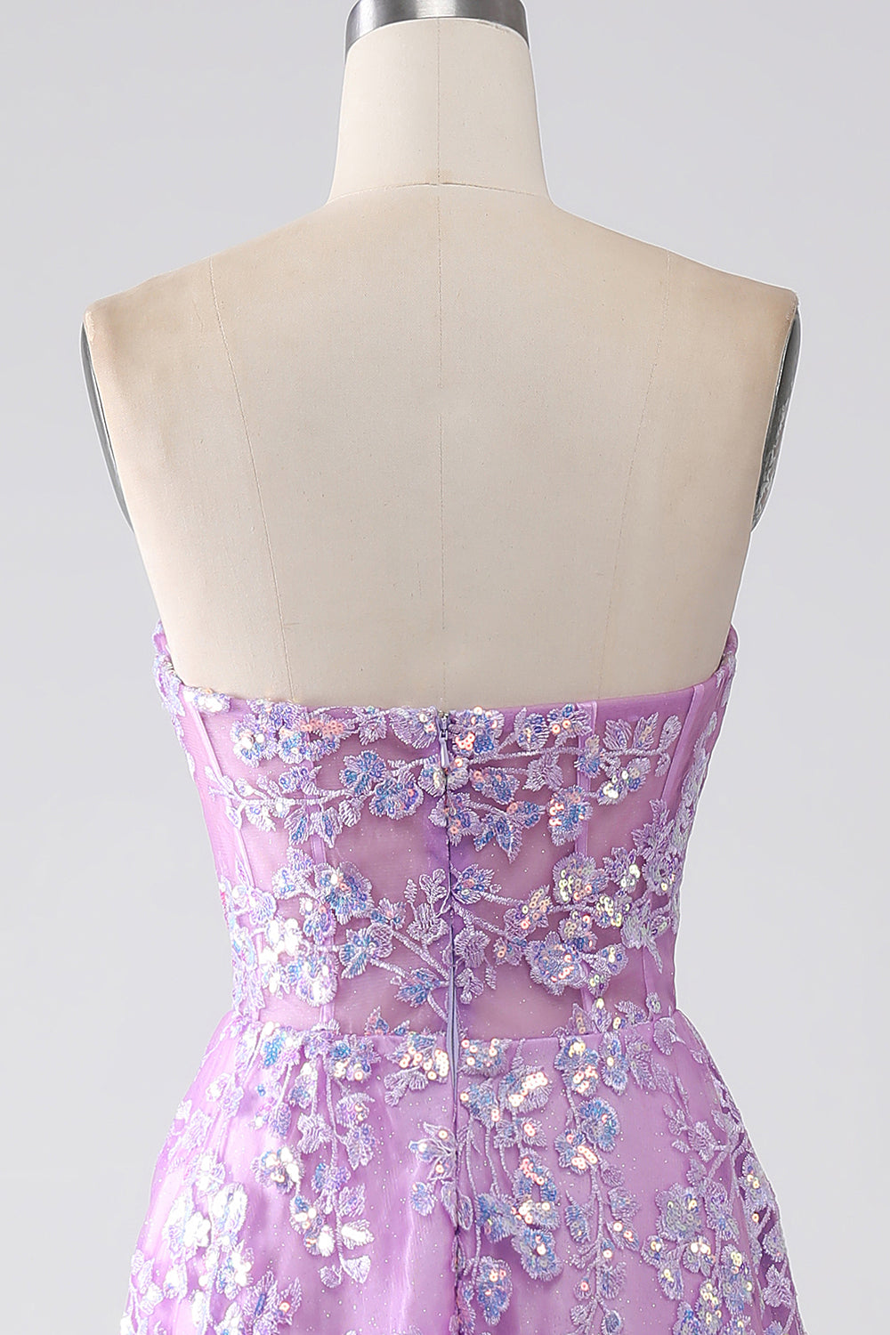 Purple A-Line Strapless Corset Prom Dress with Appliques