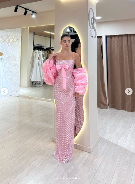 Gorgeous Spaghetti Straps Pink Sequin Beaded Mermaid Evening Dress Long Party Dress D1438