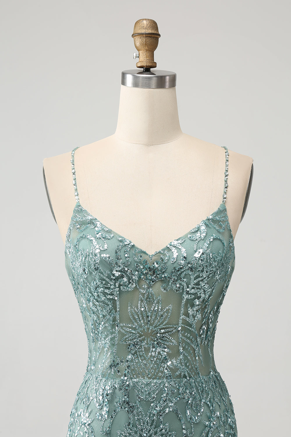 Green Bodycon Beaded Short Homecoming Dress with Criss Cross Back - Fashionpara