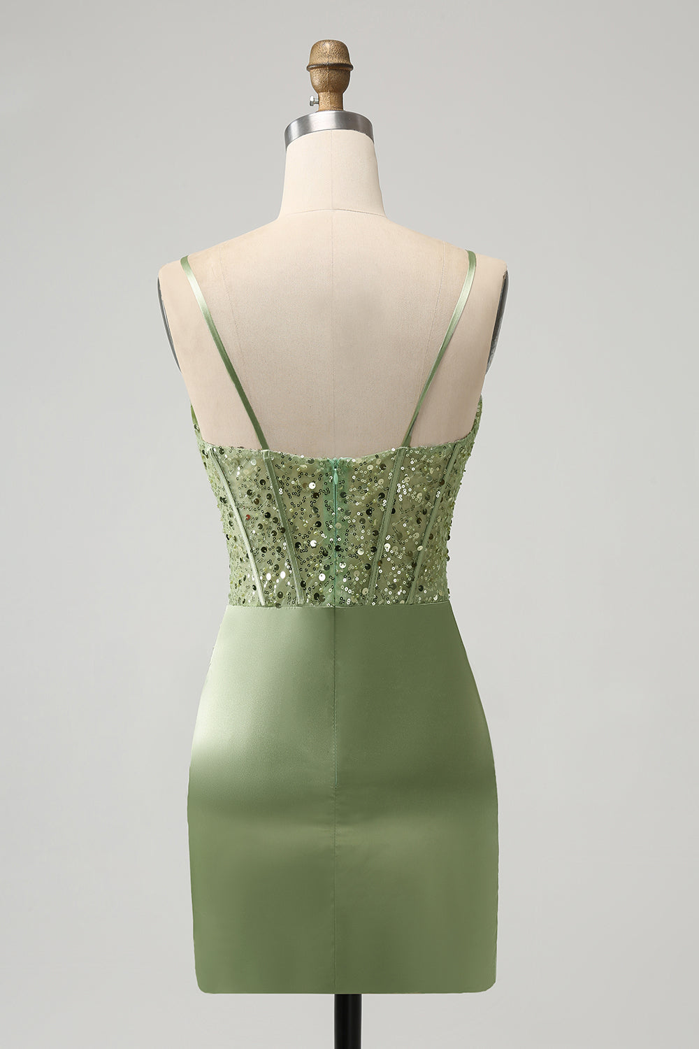 Glitter Sage Green Bodycon Sequin Corset Short Homecoming Dress with Slit - Fashionpara