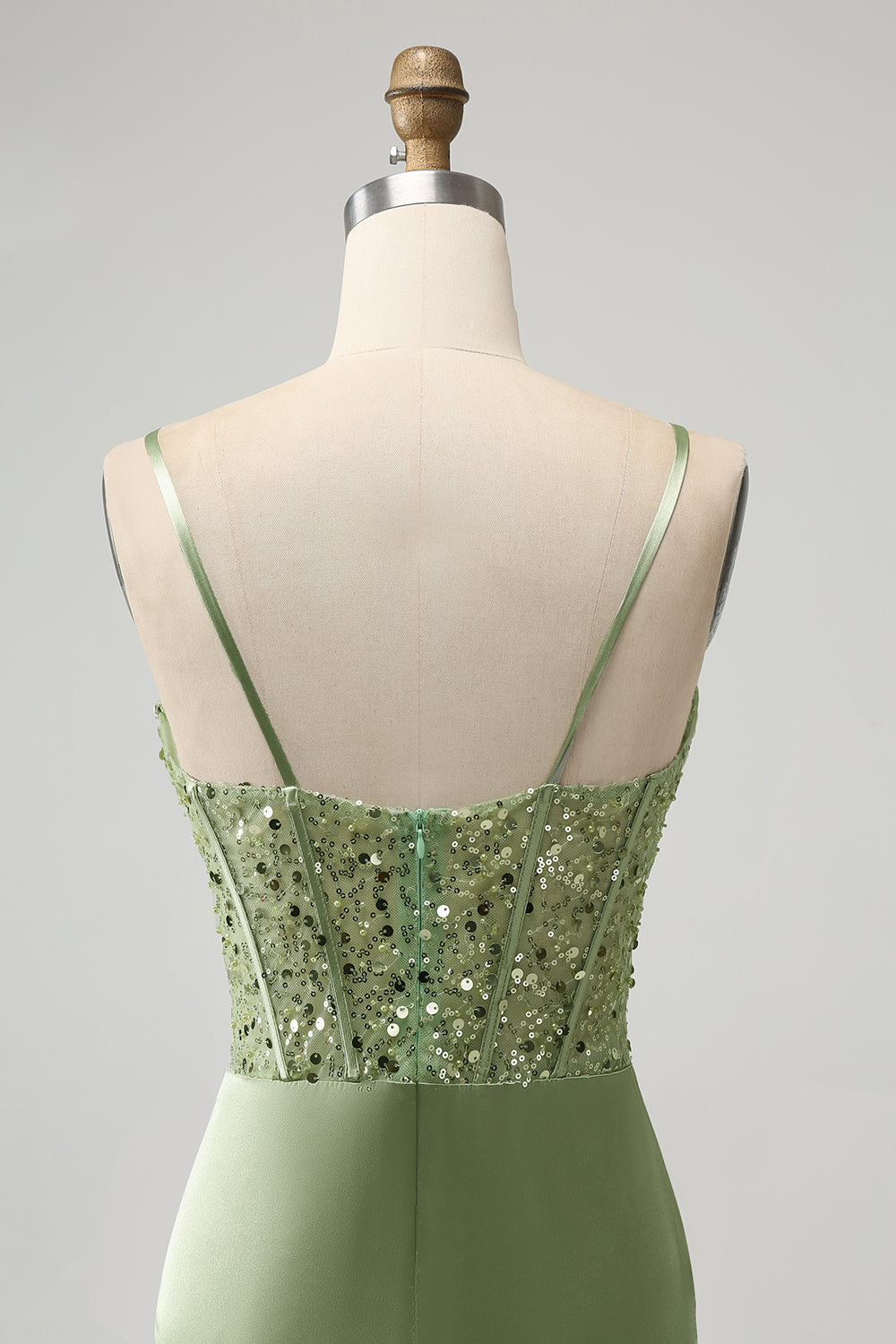 Glitter Sage Green Bodycon Sequin Corset Short Homecoming Dress with Slit - Fashionpara