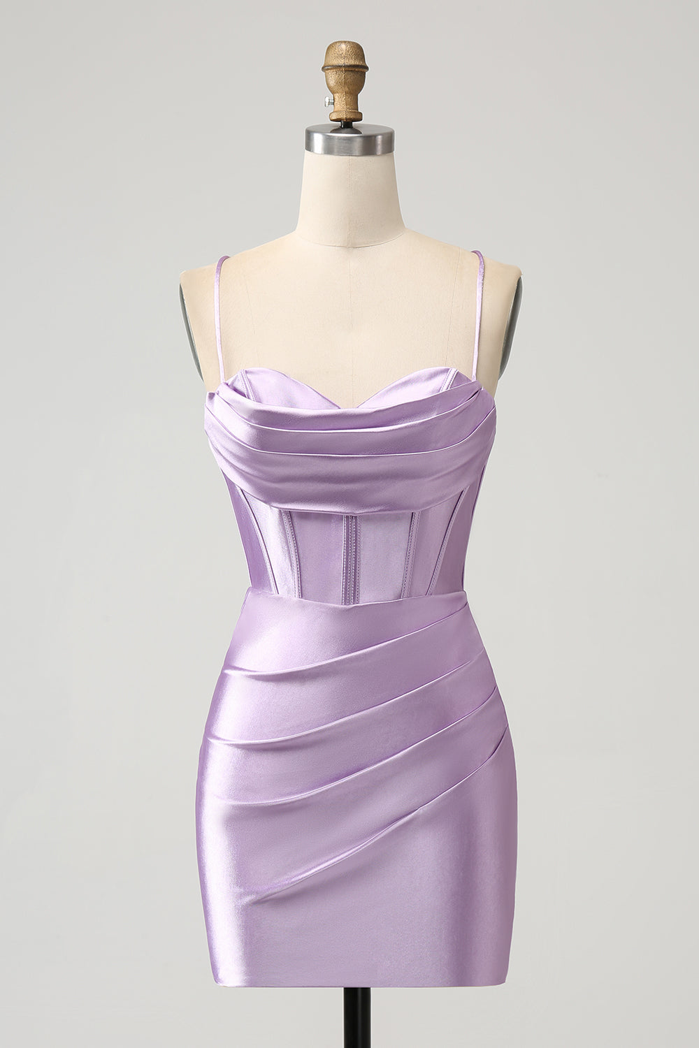 Lilac Bodycon Spaghetti Straps Corset Satin Short Homecoming Dress - Fashionpara