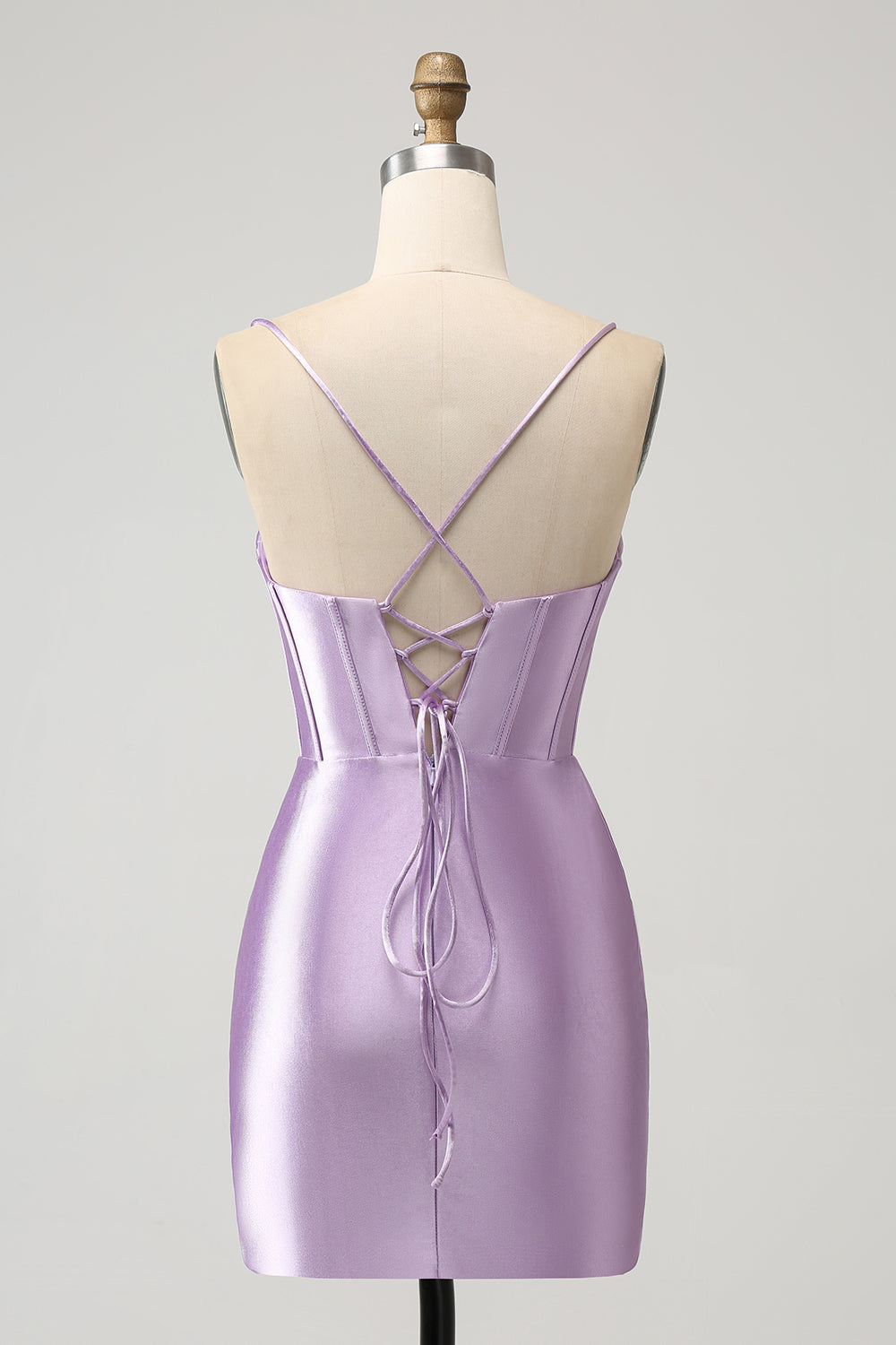 Lilac Bodycon Spaghetti Straps Corset Satin Short Homecoming Dress - Fashionpara