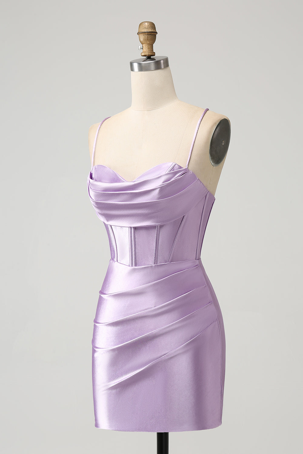 Lilac Bodycon Spaghetti Straps Corset Satin Short Homecoming Dress - Fashionpara