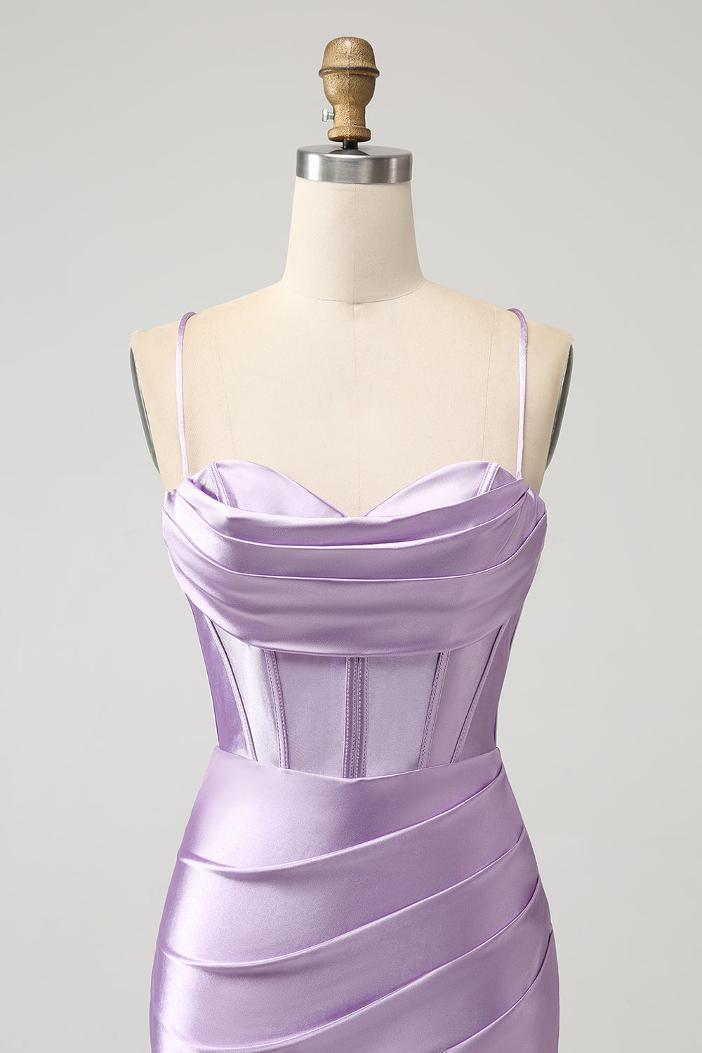 Lilac Bodycon Spaghetti Straps Corset Satin Short Homecoming Dress - Fashionpara
