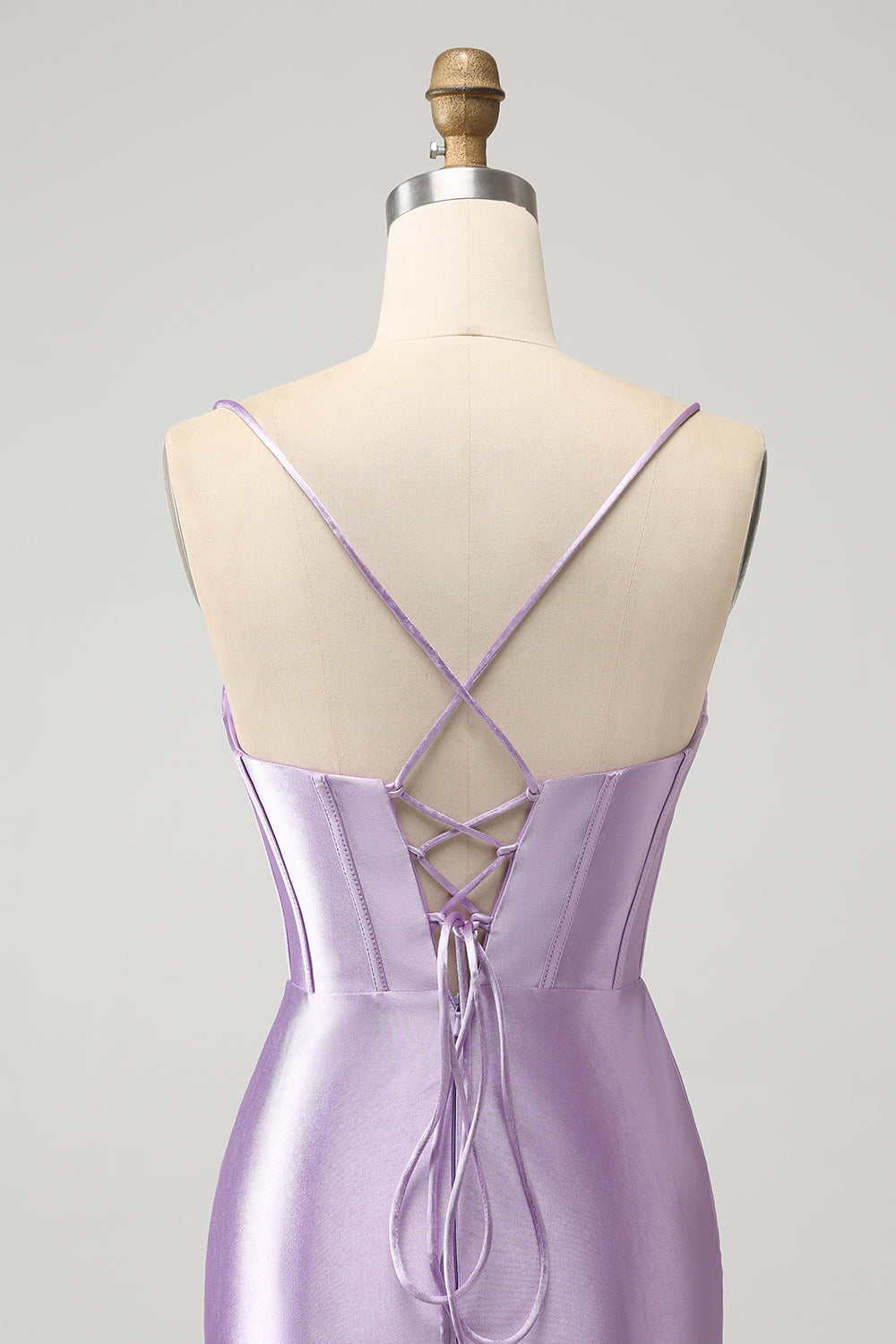 Lilac Bodycon Spaghetti Straps Corset Satin Short Homecoming Dress - Fashionpara