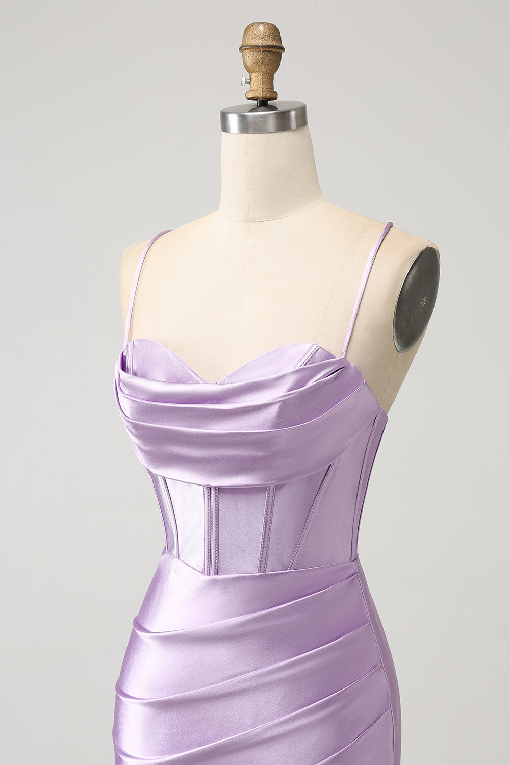 Lilac Bodycon Spaghetti Straps Corset Satin Short Homecoming Dress - Fashionpara