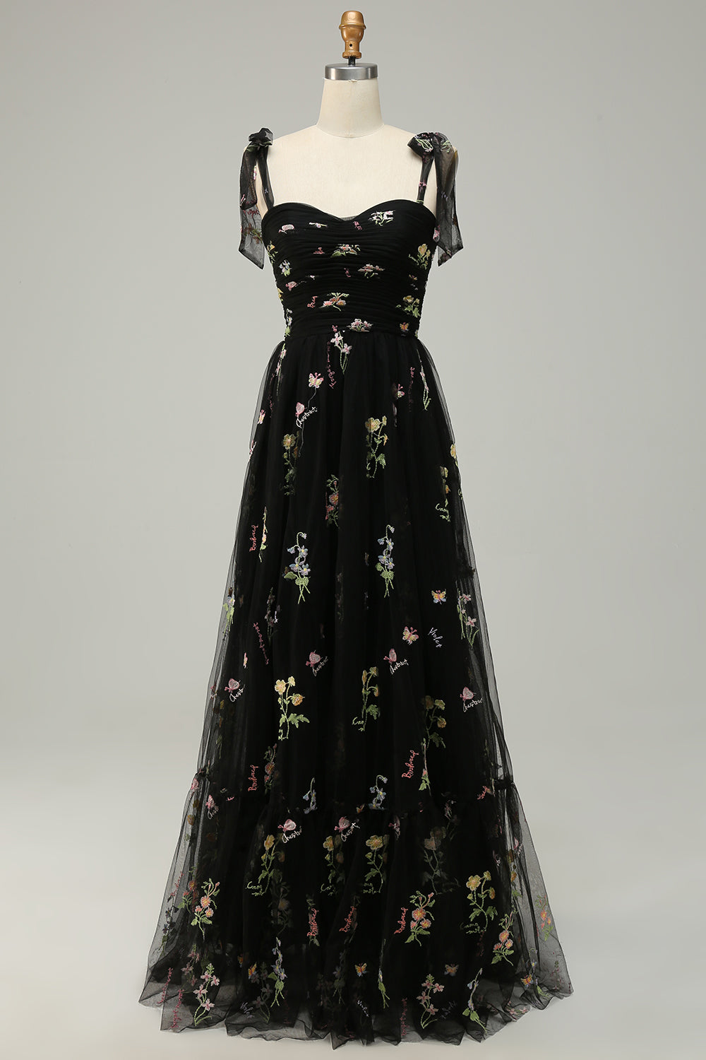 A Line Spaghetti Straps Champagne Prom Dress with Appliques - Fashionpara