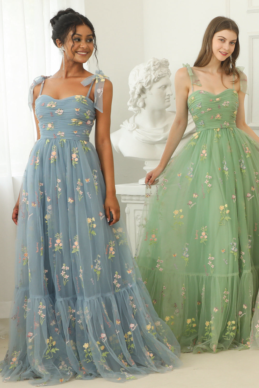 A Line Spaghetti Straps Champagne Prom Dress with Appliques - Fashionpara