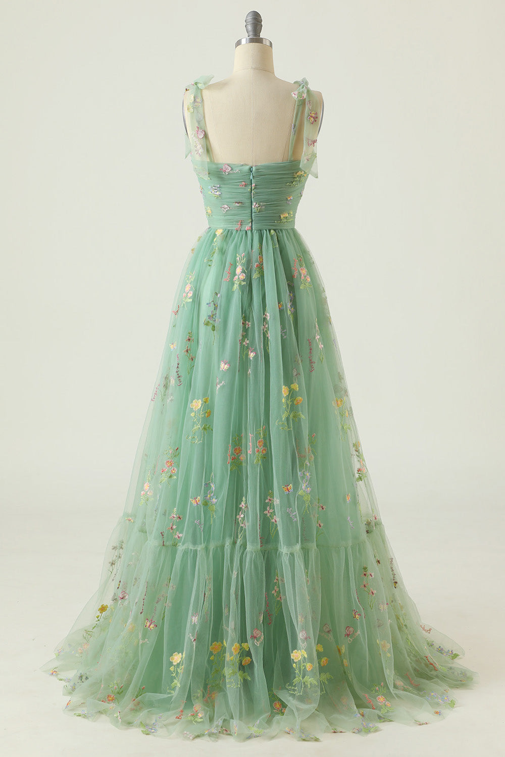 A Line Spaghetti Straps Champagne Prom Dress with Appliques - Fashionpara