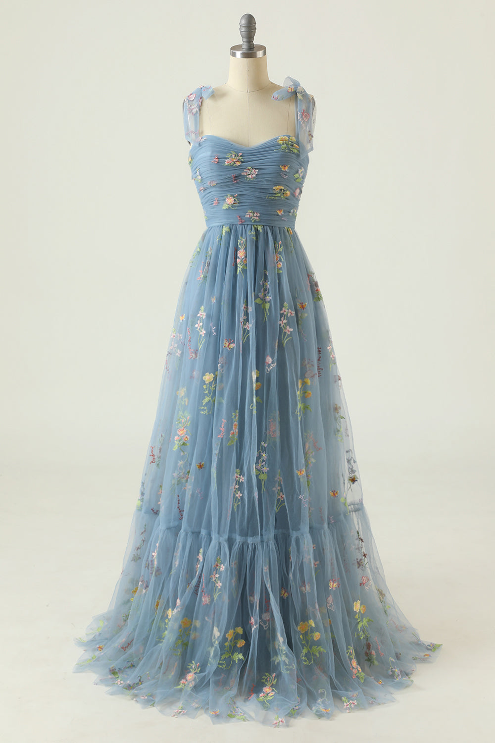 A Line Spaghetti Straps Champagne Prom Dress with Appliques - Fashionpara