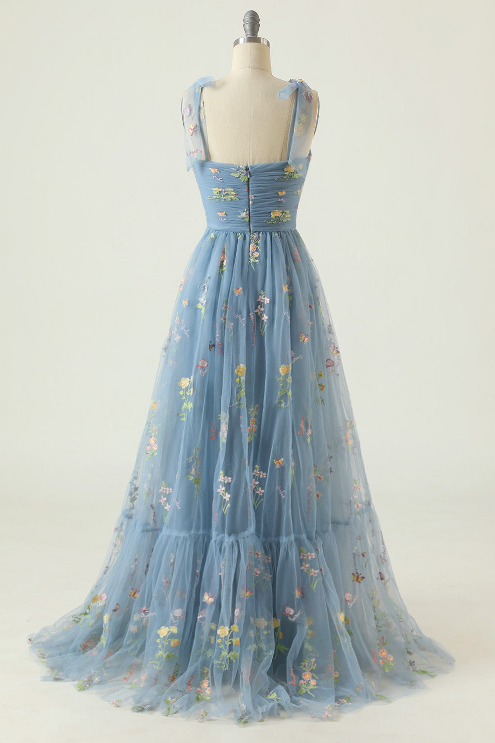 A Line Spaghetti Straps Champagne Prom Dress with Appliques - Fashionpara
