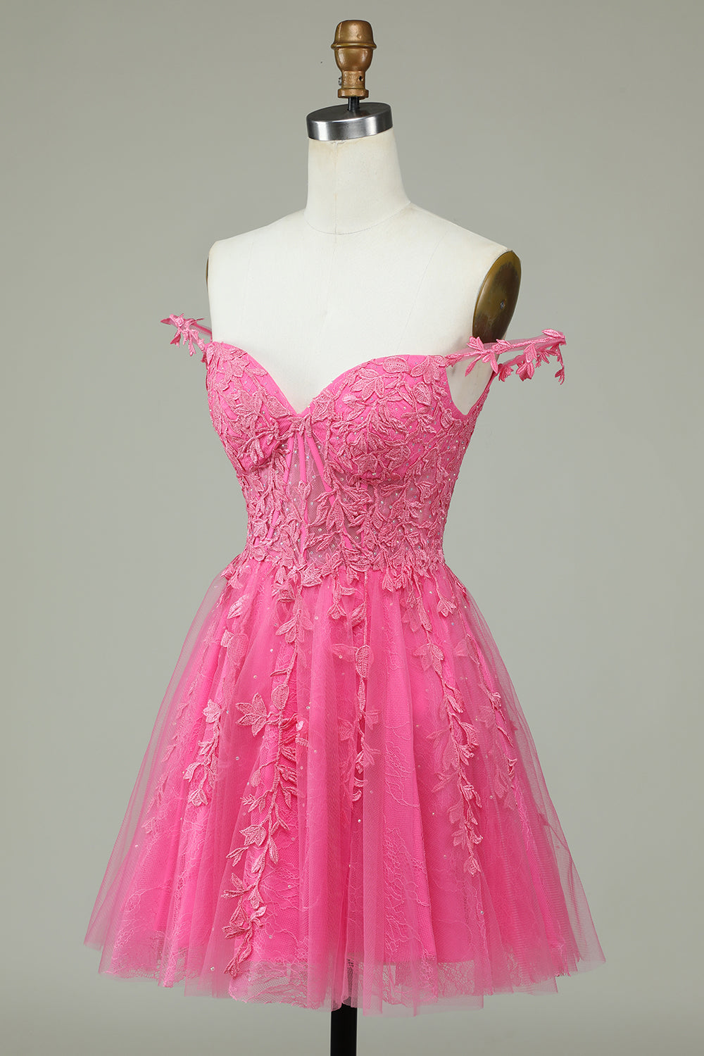 Pink Spaghetti Straps Short Homecoming Dress with Appliques