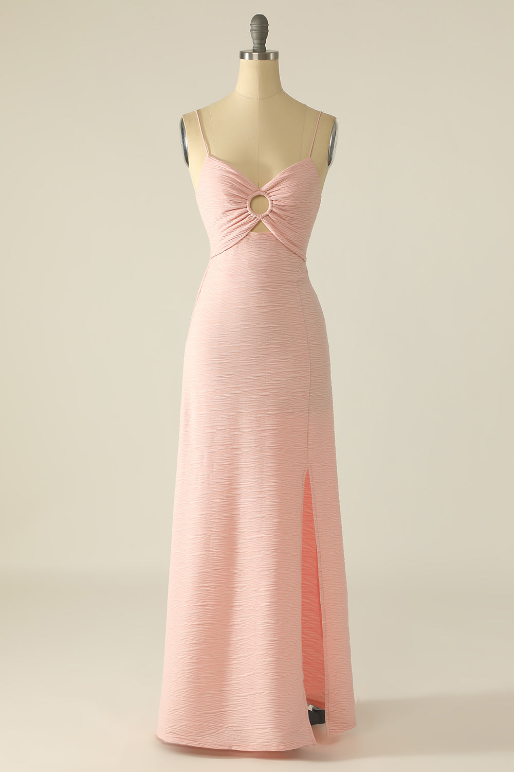 Pink Spaghetti Straps Cut Out Wedding Guest Dress With Bow