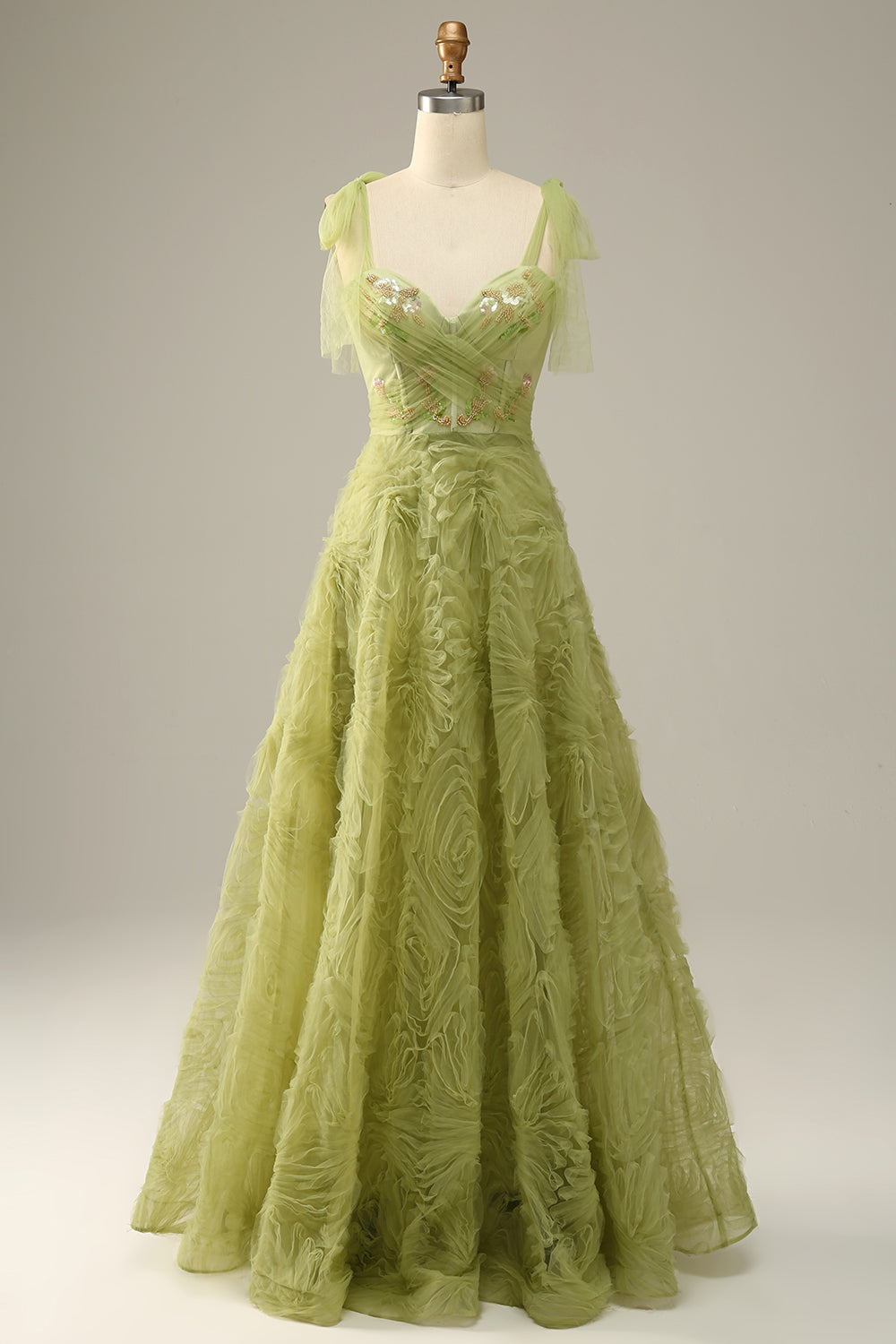 Light Green A-Line Prom Dress With Embroidery - Fashionpara