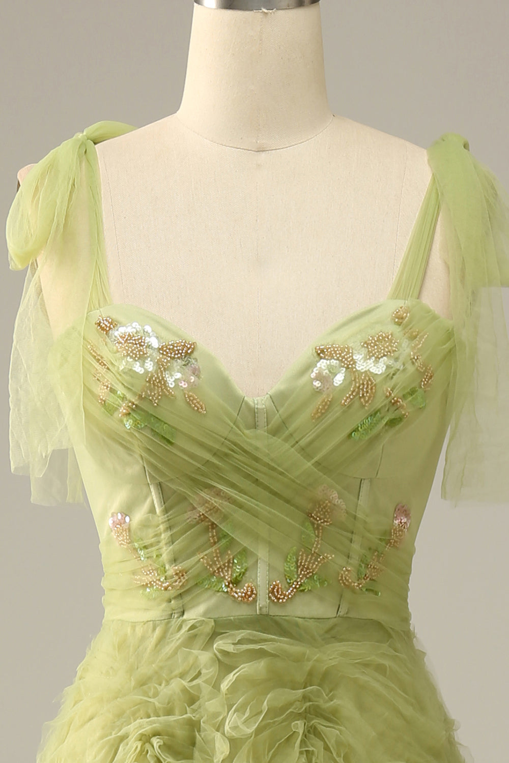 Light Green A-Line Prom Dress With Embroidery - Fashionpara