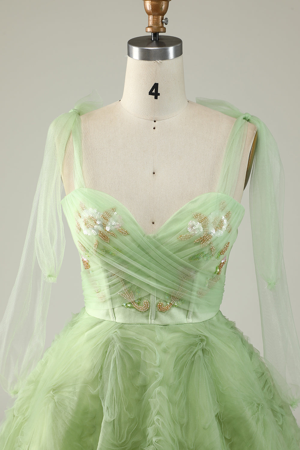 Green V neck Short Tulle Graduation Dress