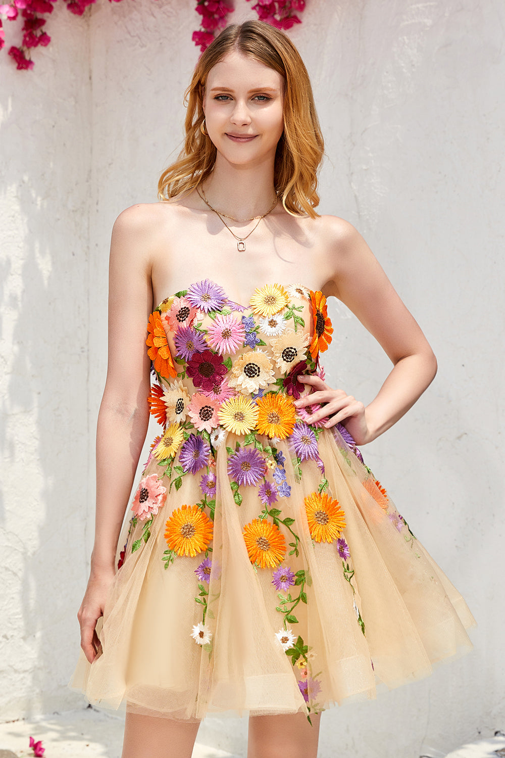Light Green Strapless Homecoming Dress with 3D Flowers