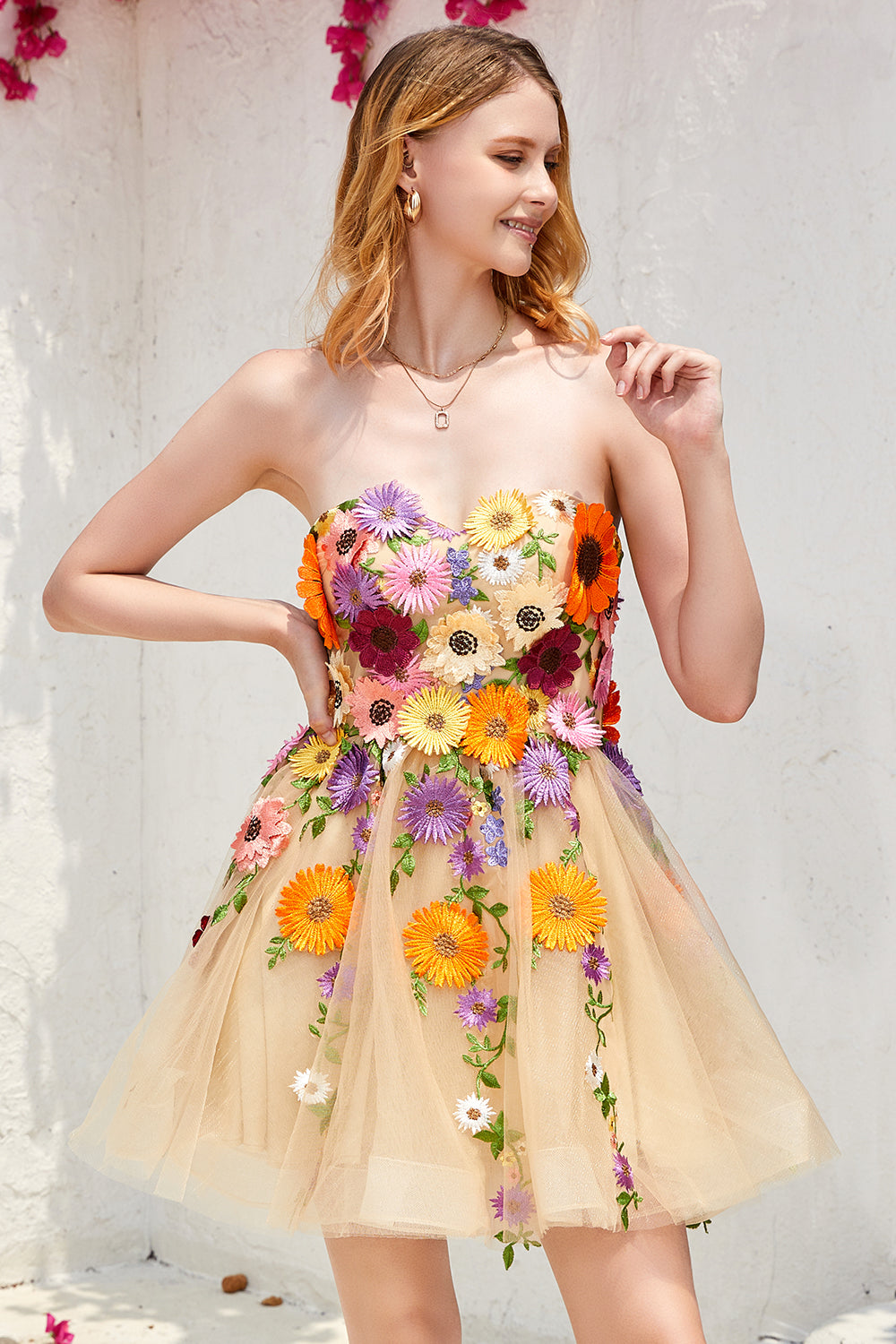 Dark Green Strapless Homecoming Dress with 3D Flowers