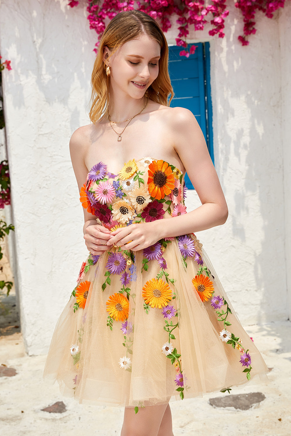Light Green Strapless Homecoming Dress with 3D Flowers