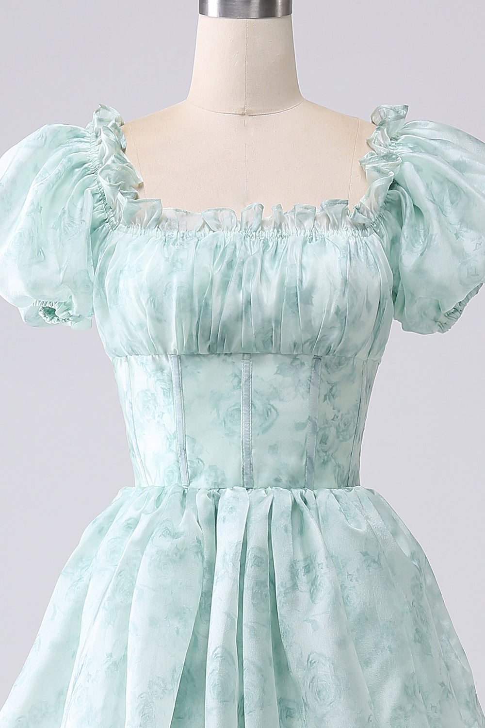 Green A Line Square Neck Tiered Long Prom Dress with Ruffles