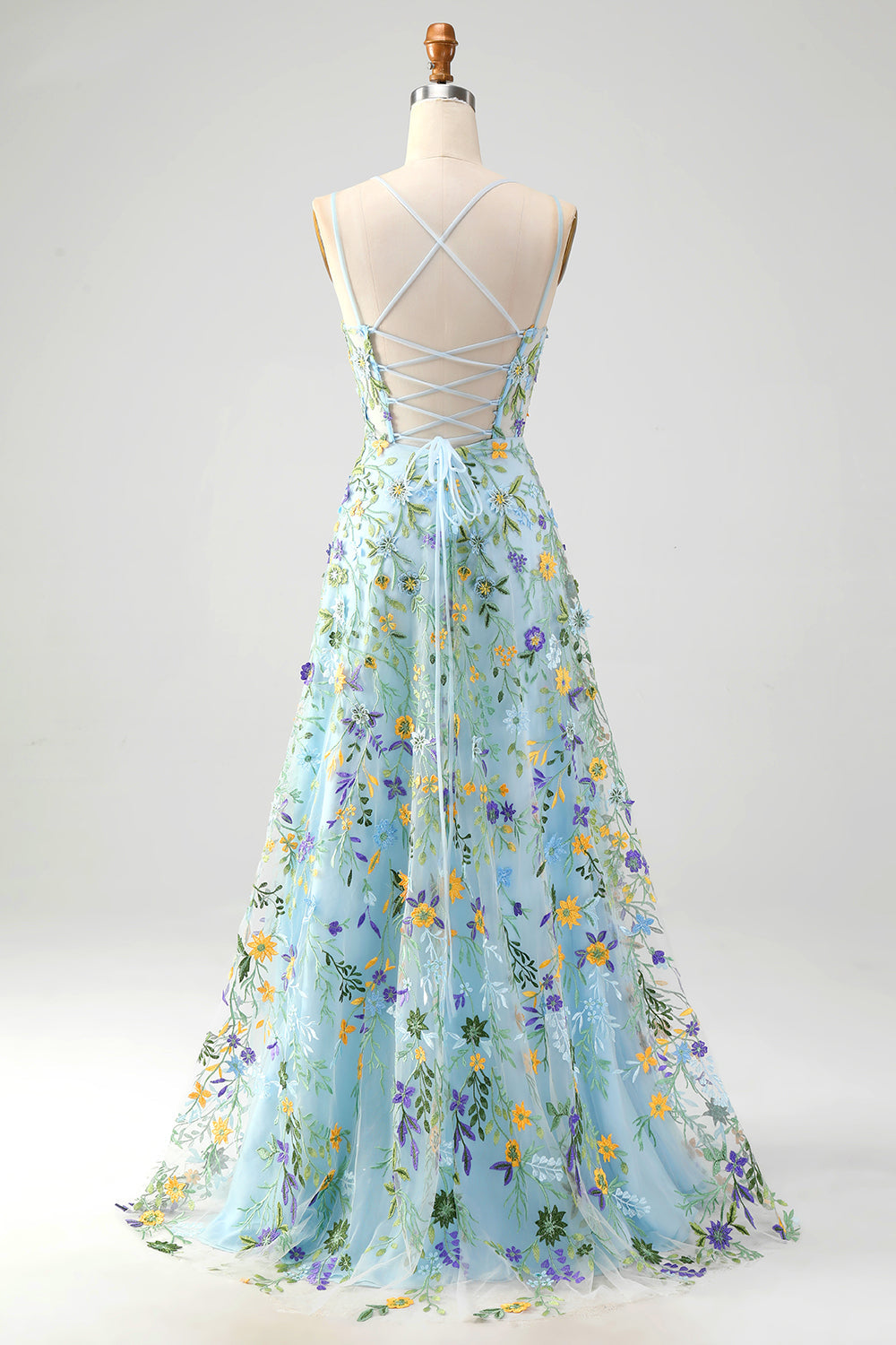 Gorgeous A Line Spaghetti Straps Light Purple Long Prom Dress with Appliques