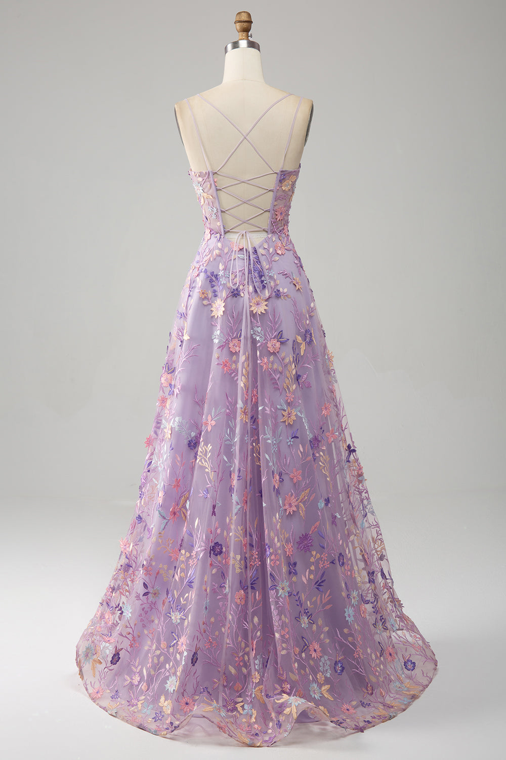 Gorgeous A Line Spaghetti Straps Light Purple Long Prom Dress with Appliques