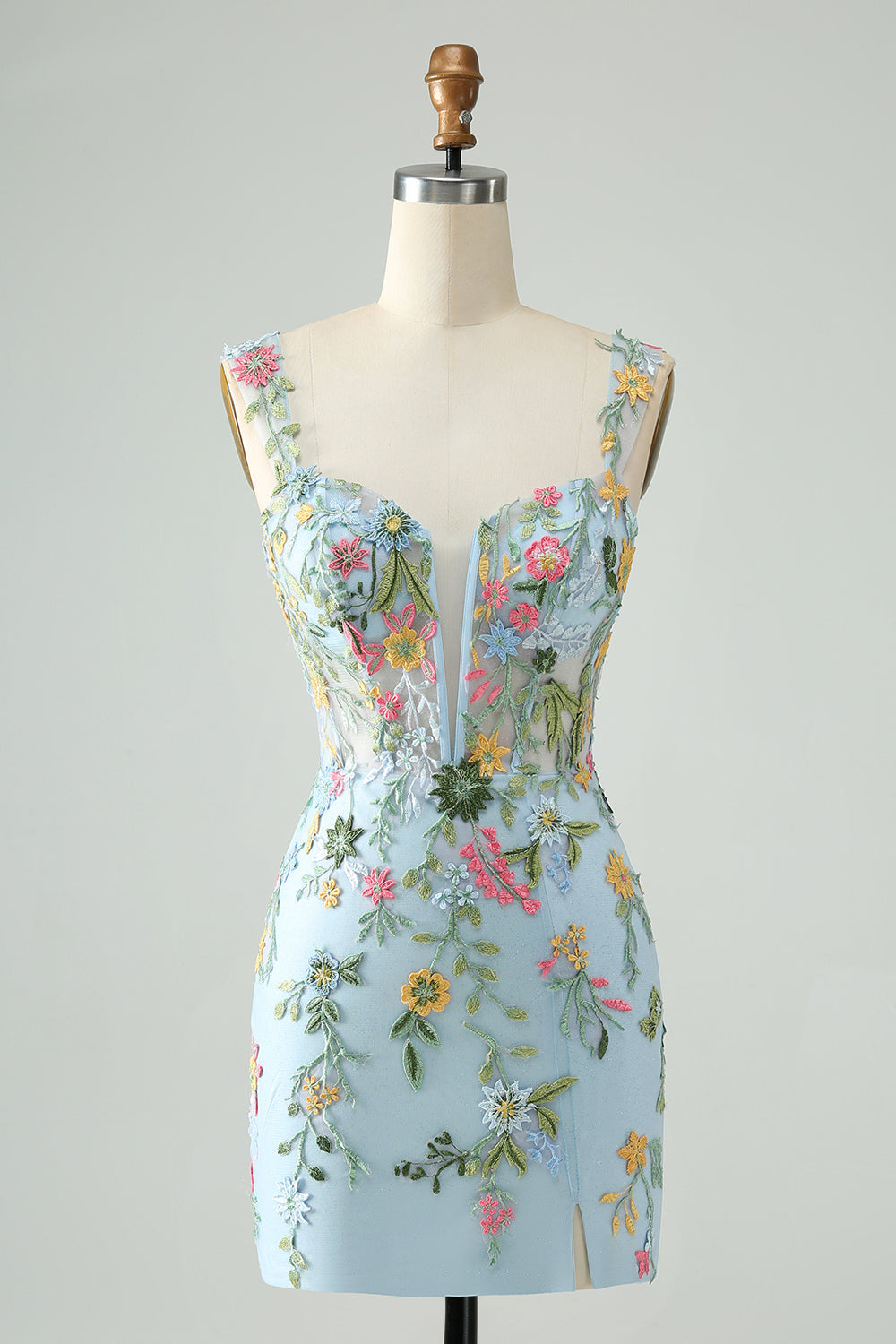 Zapakasa Women Blue Flower Bodycon Homecoming Dress with Embroidery Off The Shoulder Corset Short Prom Dress