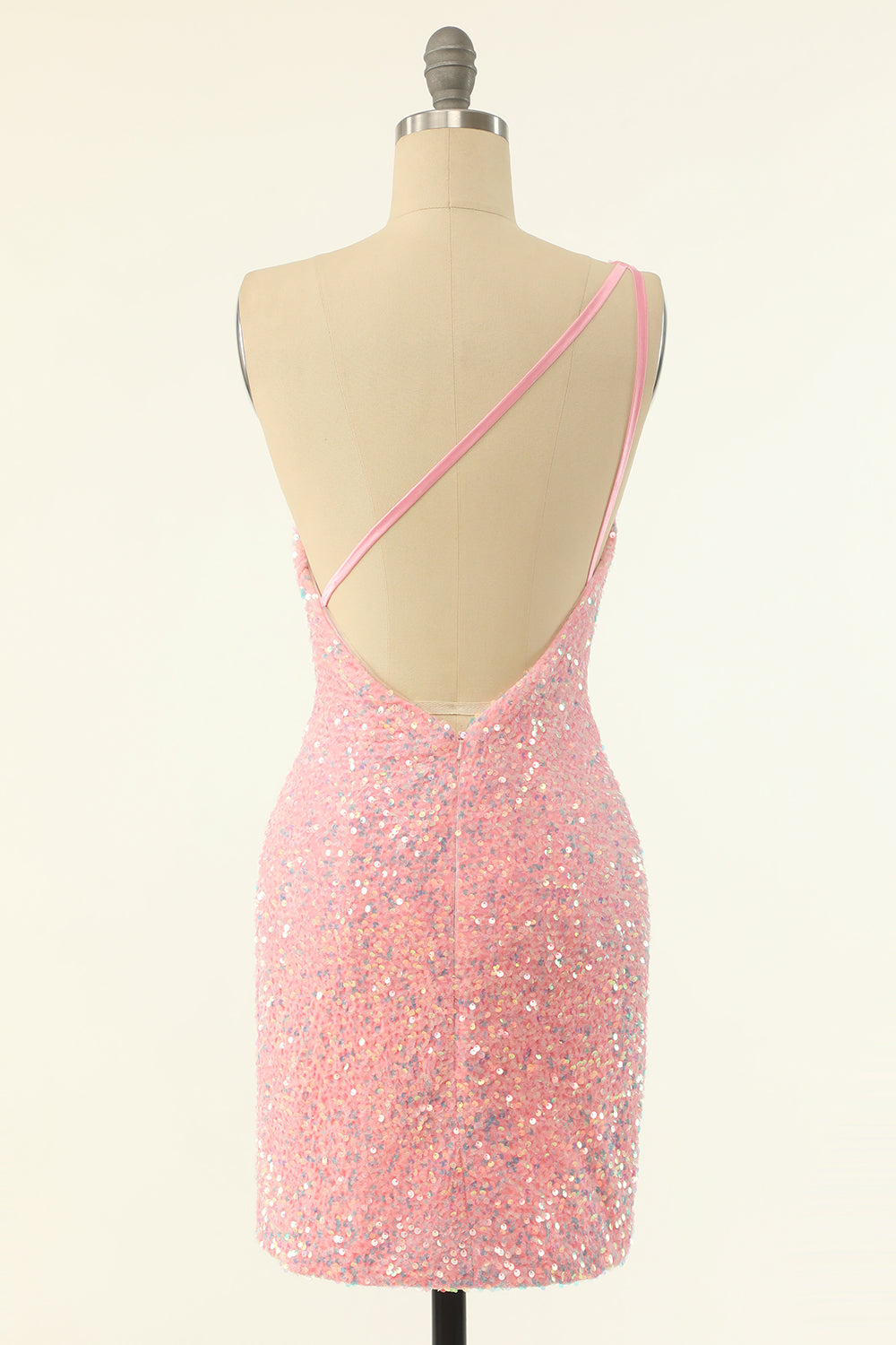 Pink One Shoulder Sequins Tight Homecoming Dress - Fashionpara