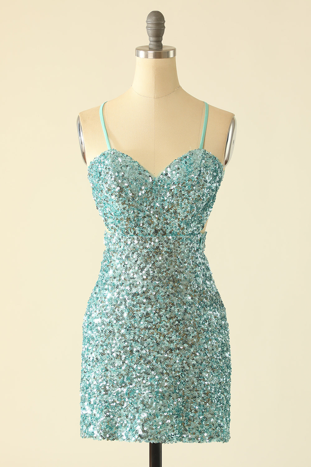Green Open Back Sequin Glitter Homecoming Dress - Fashionpara