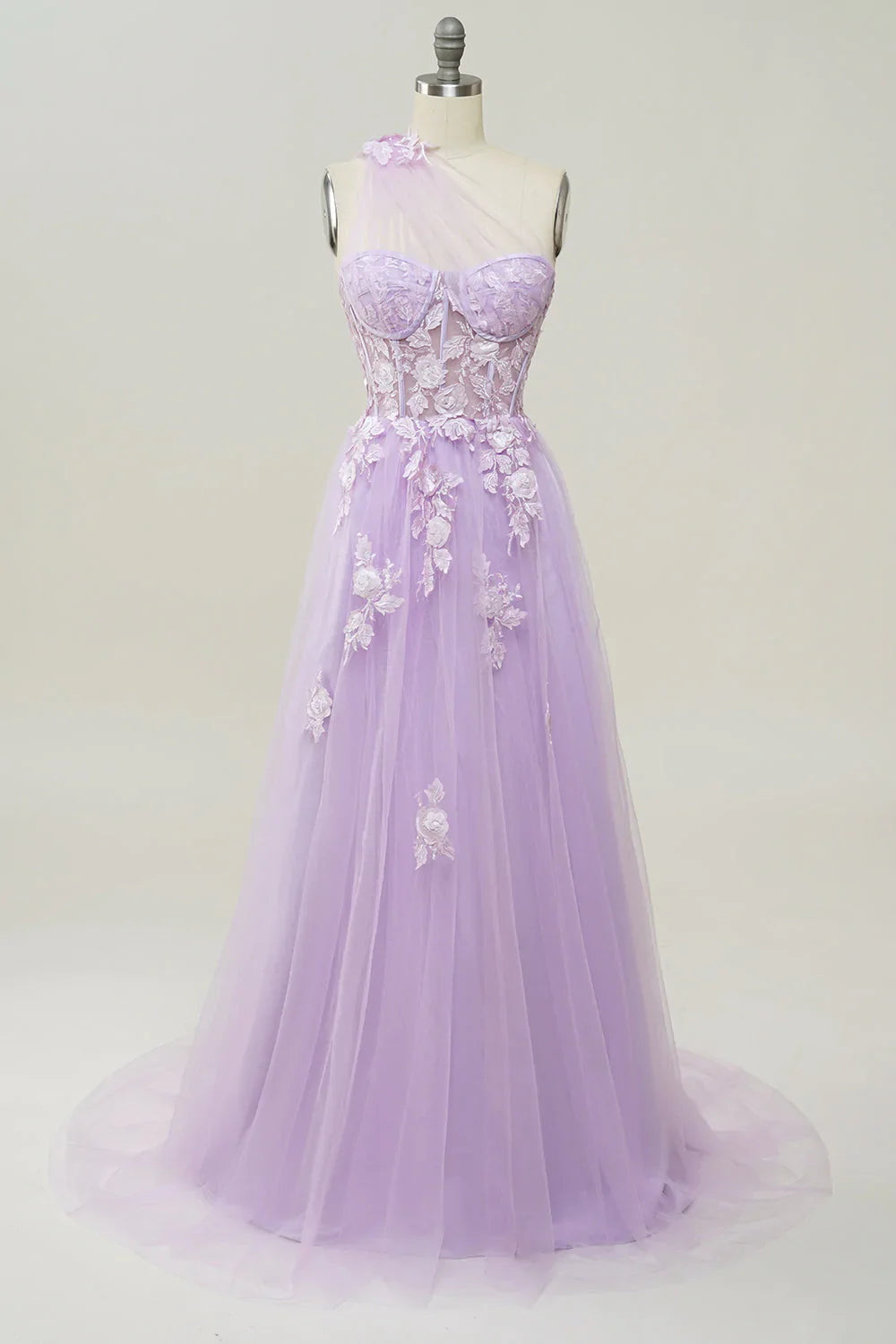 Elegant A Line One Shoulder Purple Long Prom Dress with Appliques - Fashionpara