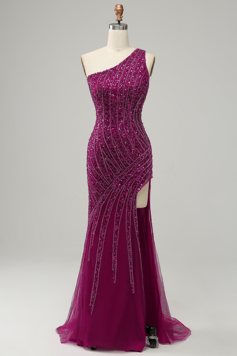 One Shoulder Sequin Prom Dress with Slit - Fashionpara