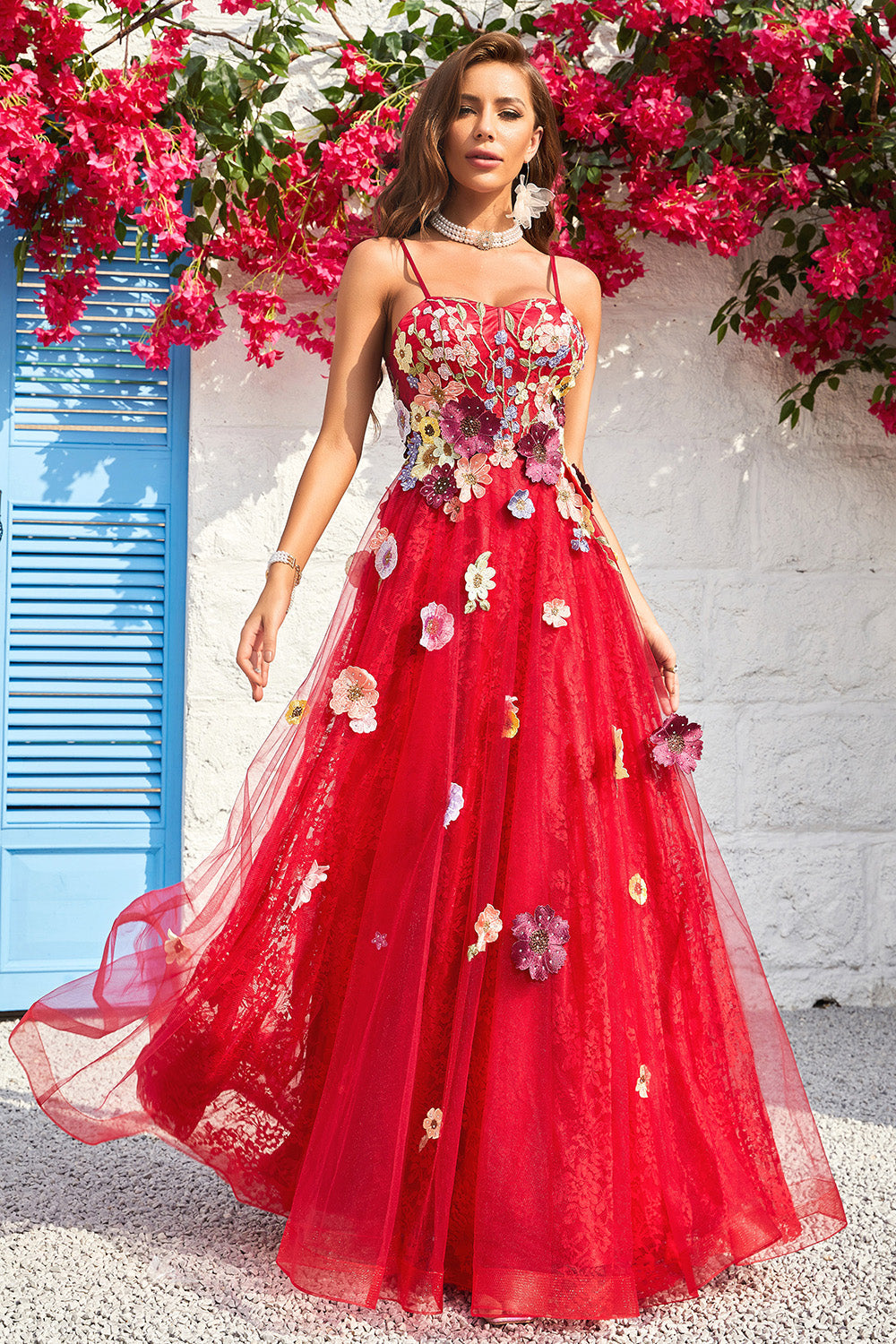 A Line Spaghetti Straps Long Burgundy Prom Dress with Appliques
