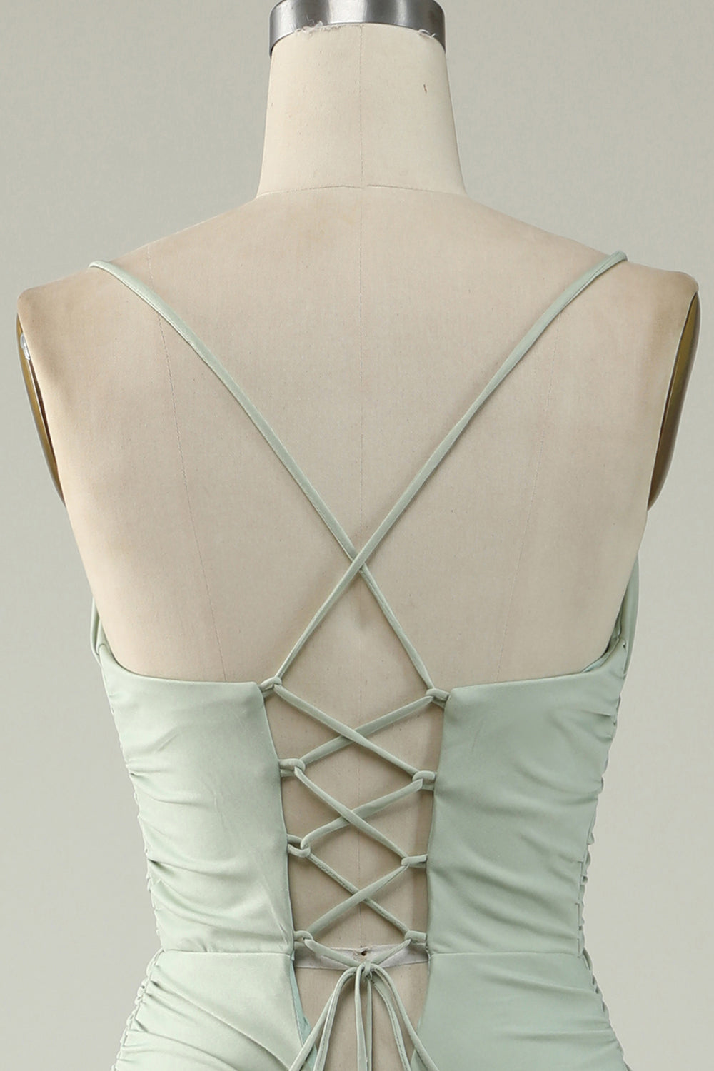 Mermaid Spaghetti Straps Grey Long Prom Dress with Criss Cross Back