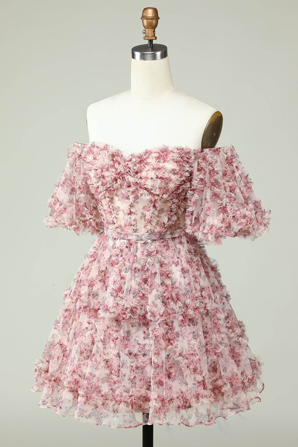 Ivory Red Flower Off The Shoulder Short Homecoming Dress
