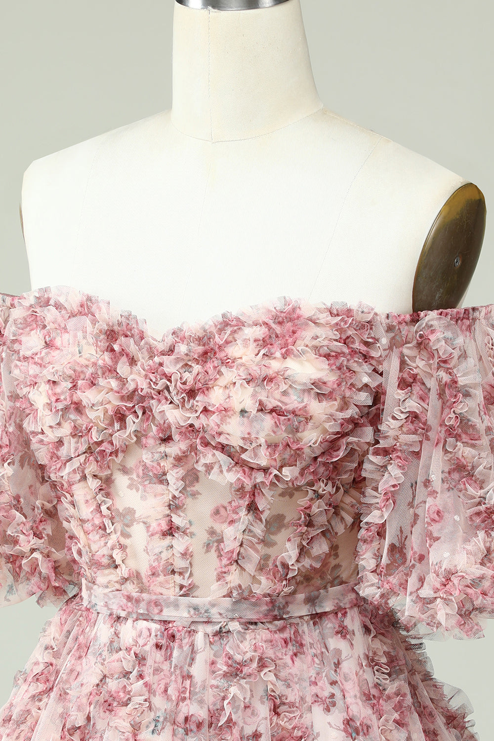 Ivory Red Flower Off The Shoulder Short Homecoming Dress