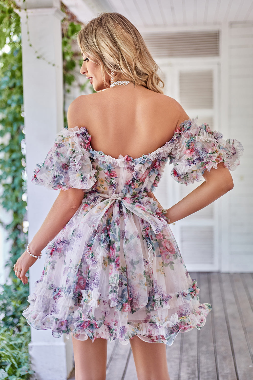 Ivory Red Flower Off The Shoulder Short Homecoming Dress