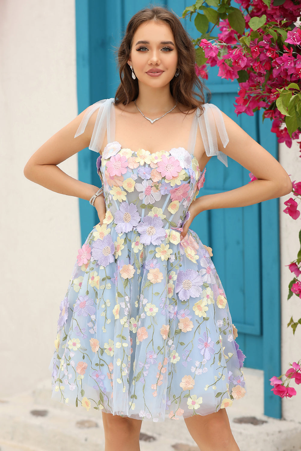 Purple Corset A-Line Short Homecoming Dress with 3D Flowers