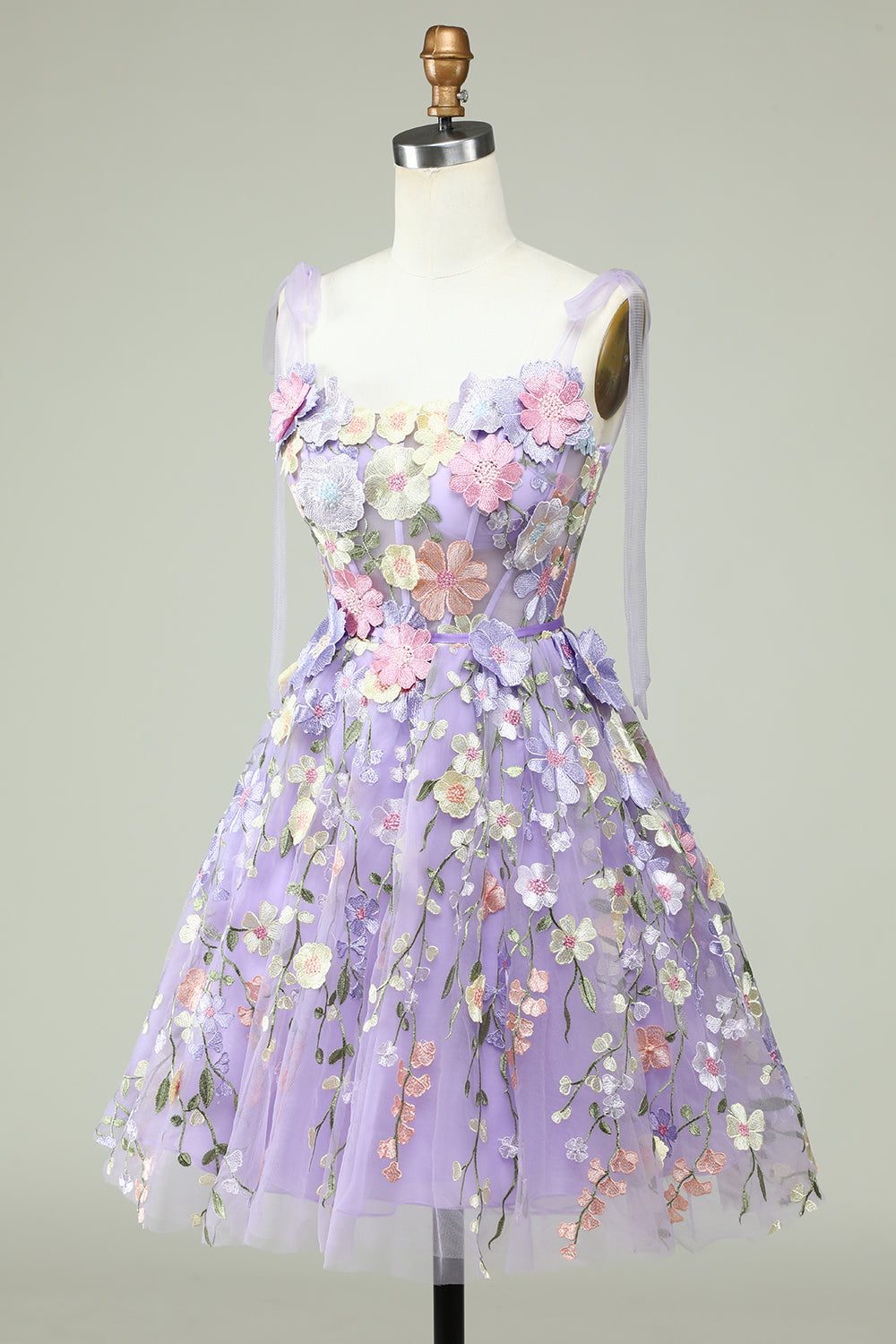 Purple Corset A-Line Short Homecoming Dress with 3D Flowers
