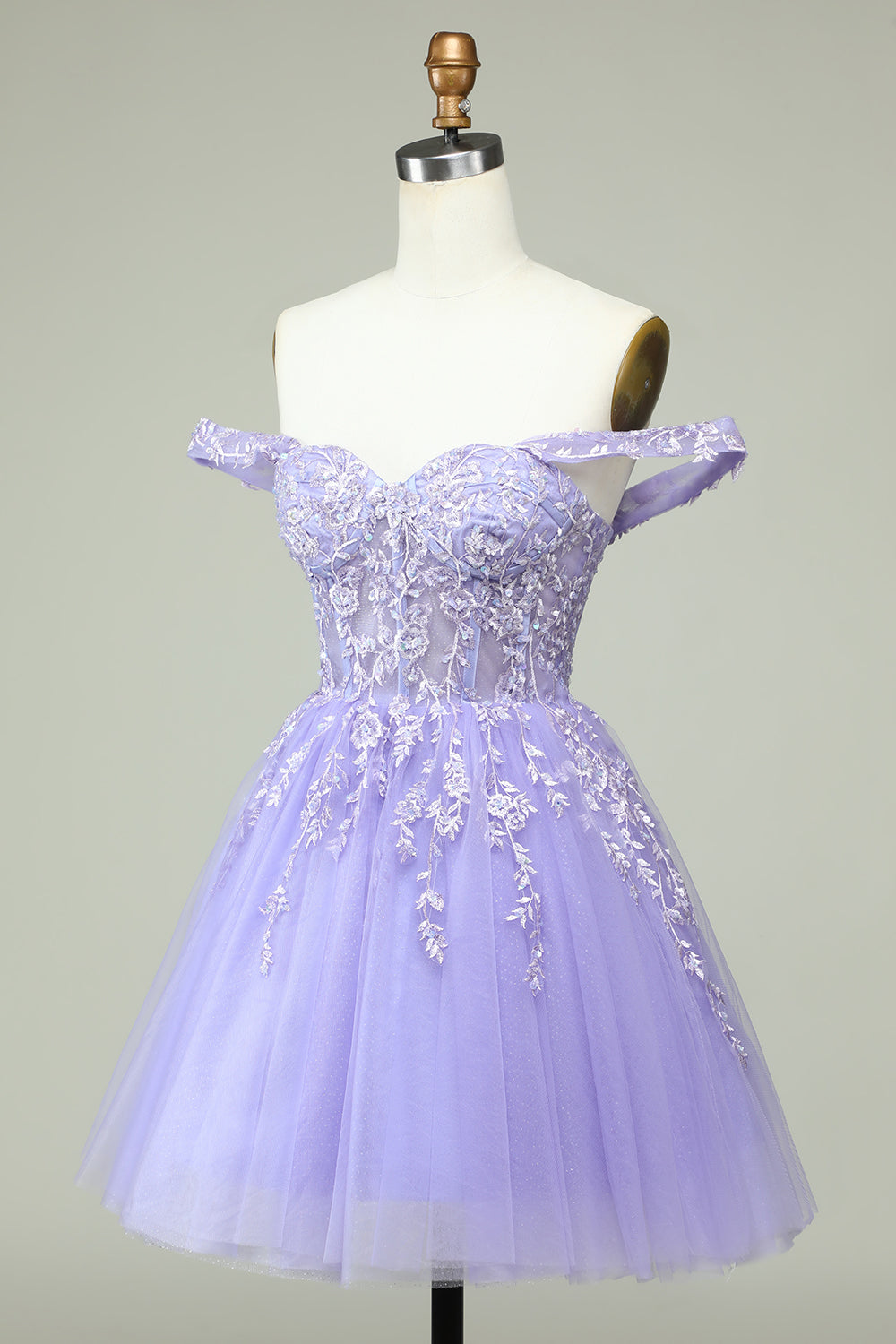 Off The Shoulder Lilac Corset Straps A-Line Short Homecoming Dress