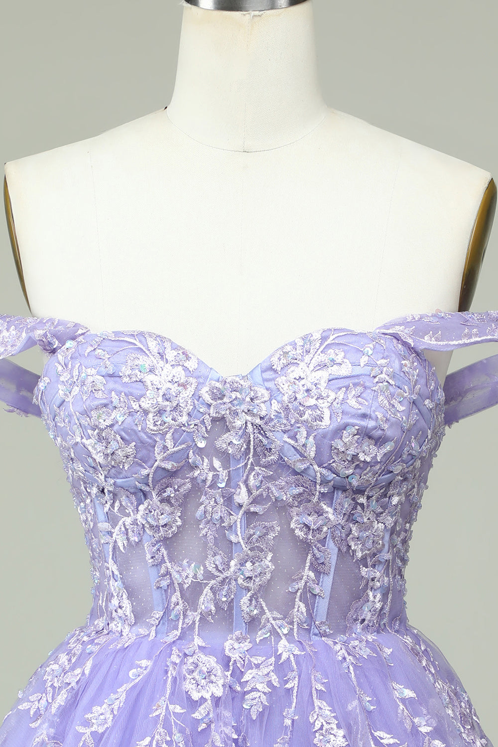 Off The Shoulder Lilac Corset Straps A-Line Short Homecoming Dress