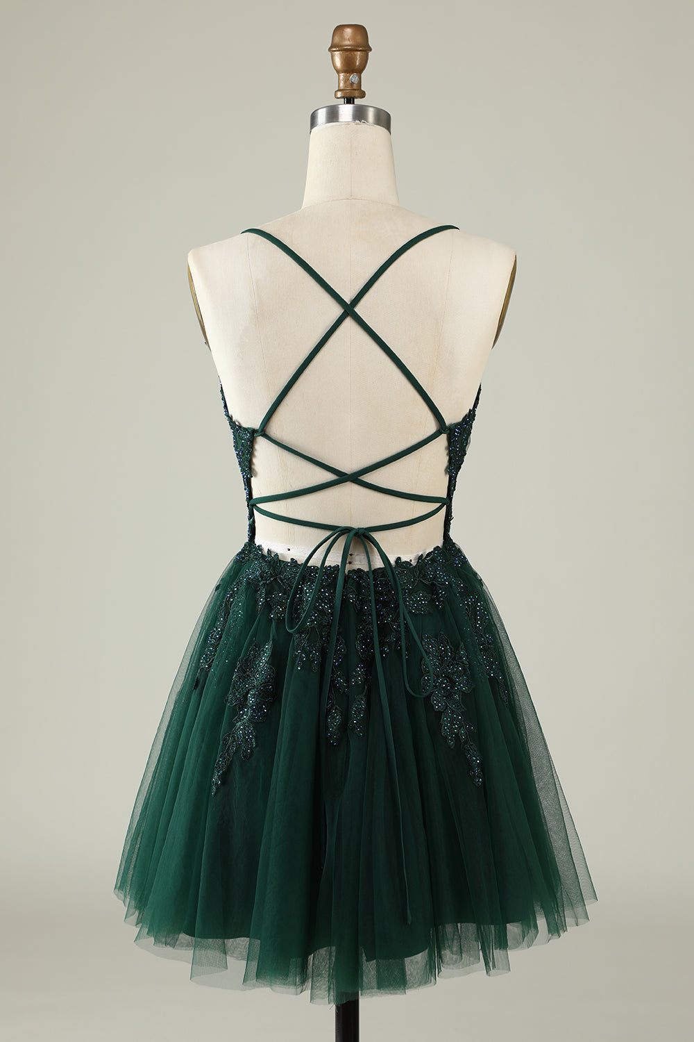 Spaghetti Straps Grey Blue Short Tulle Homecoming Dress with Appliques
