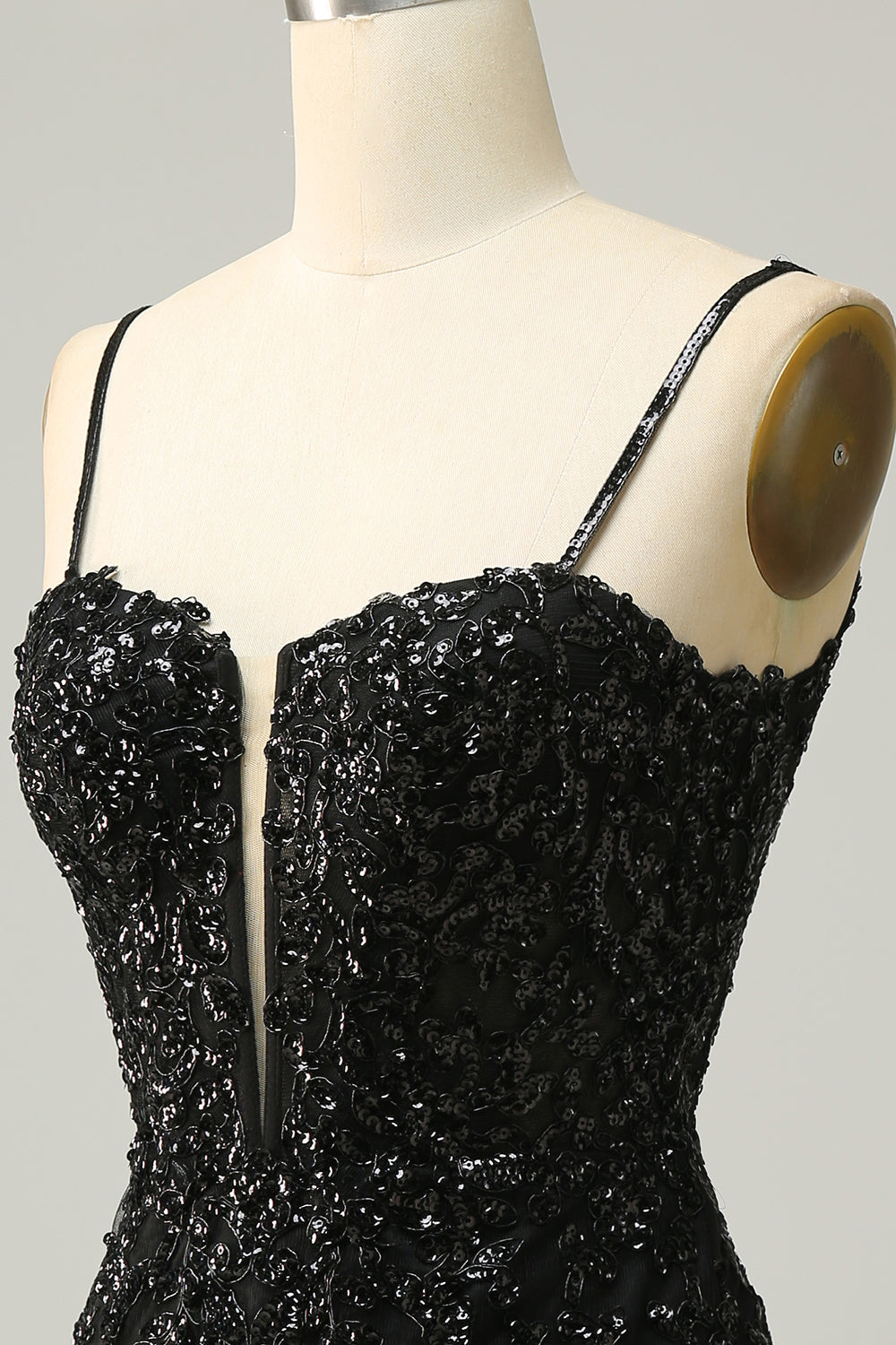 Sequins Spaghetti Straps Black Short Homecoming Dress