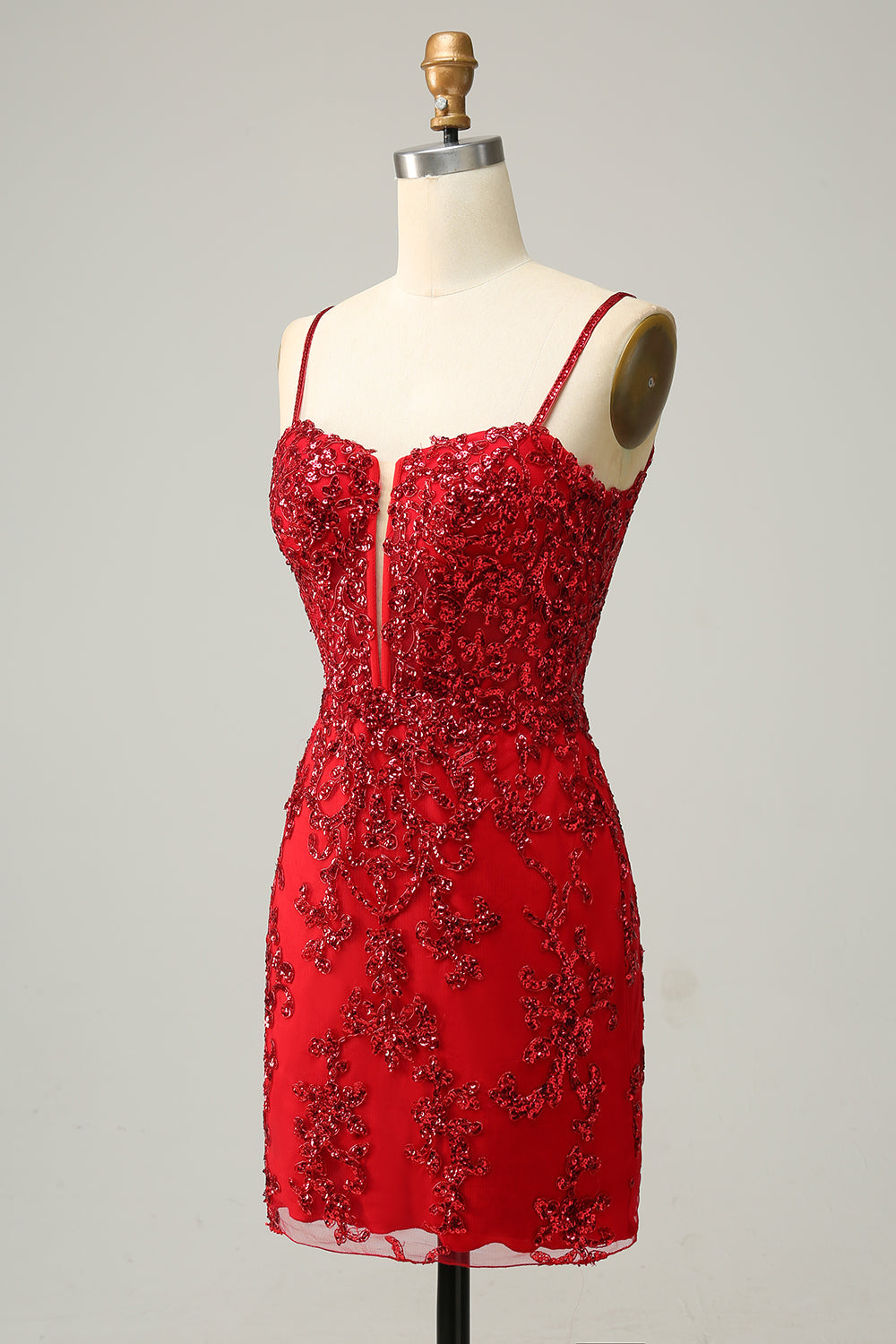 Sequins Spaghetti Straps Red Short Homecoming Dress