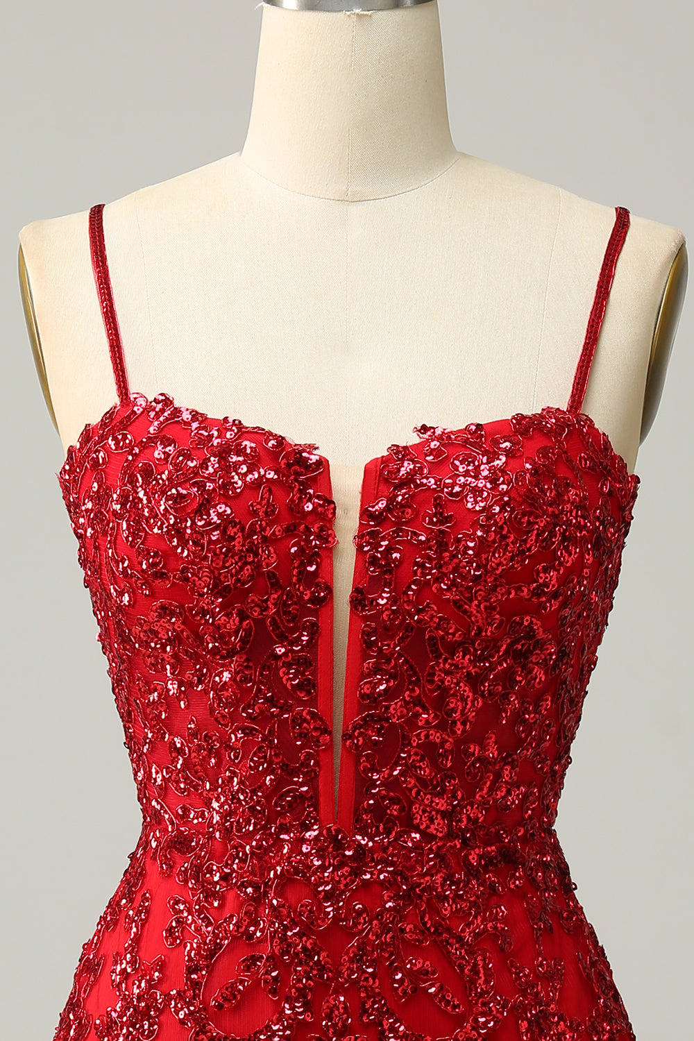 Sequins Spaghetti Straps Red Short Homecoming Dress