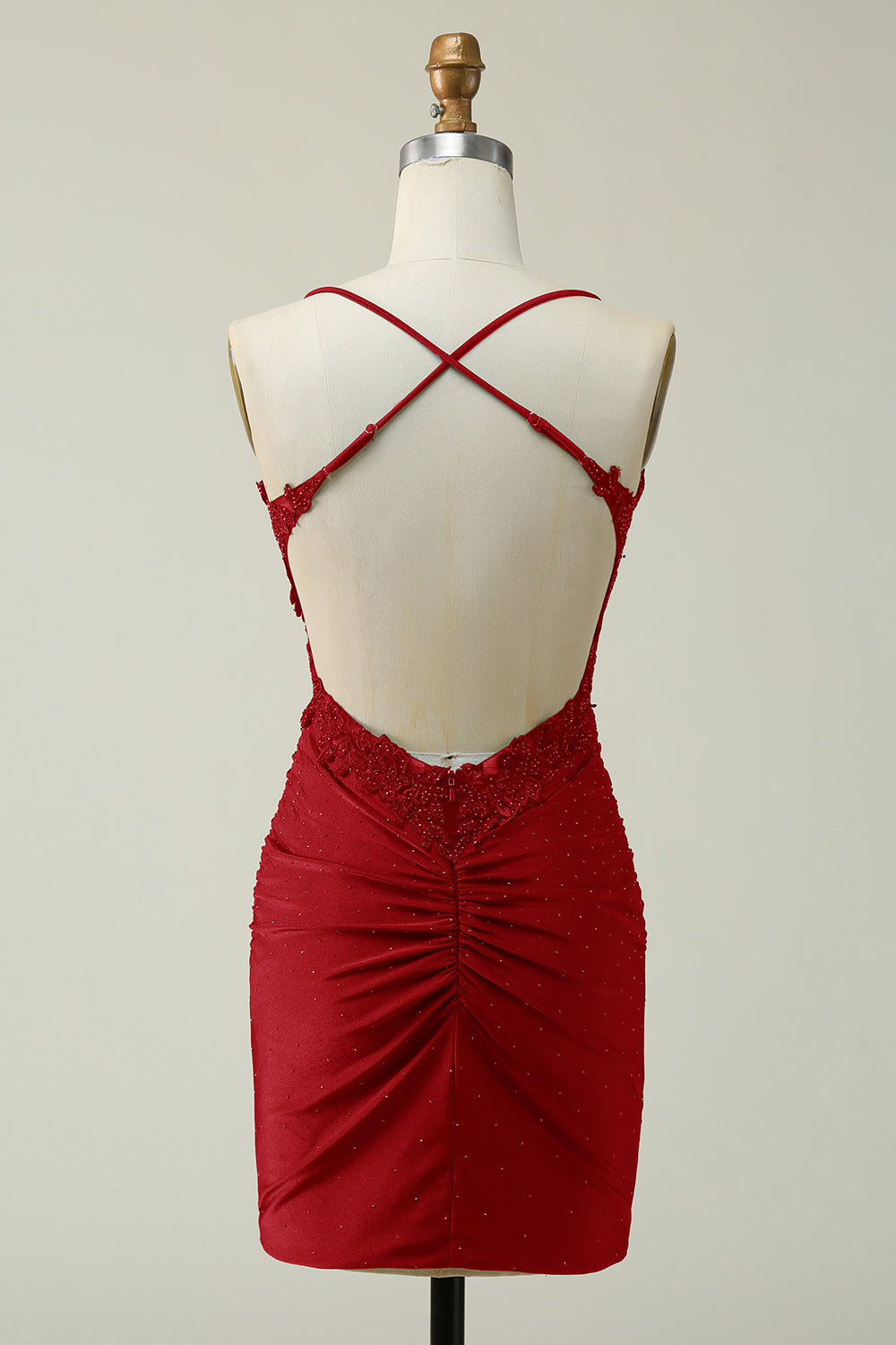 Dark Green Sheath Spaghetti Straps Appliques Short Homecoming Dress