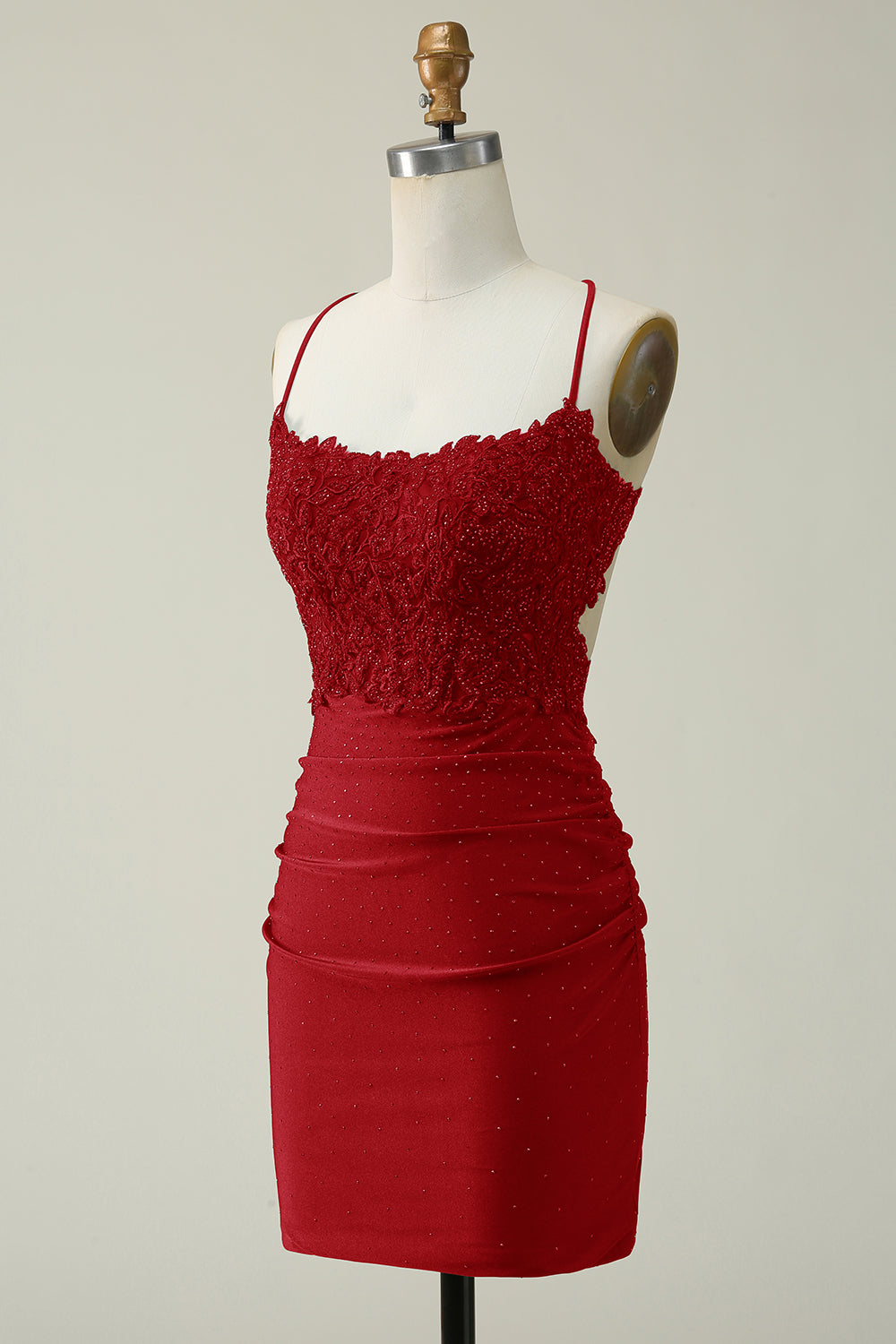 Sheath Spaghetti Straps Dark Green Appliques Short Homecoming Dress