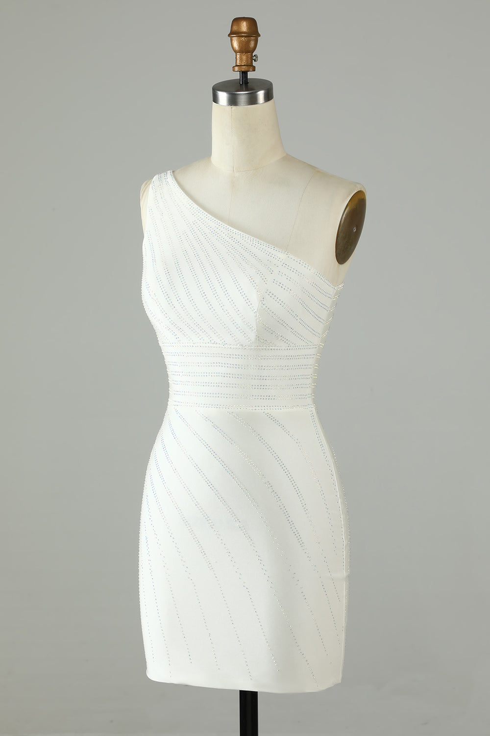 White One Shoulder Sheath Short Homecoming Dress with Beading
