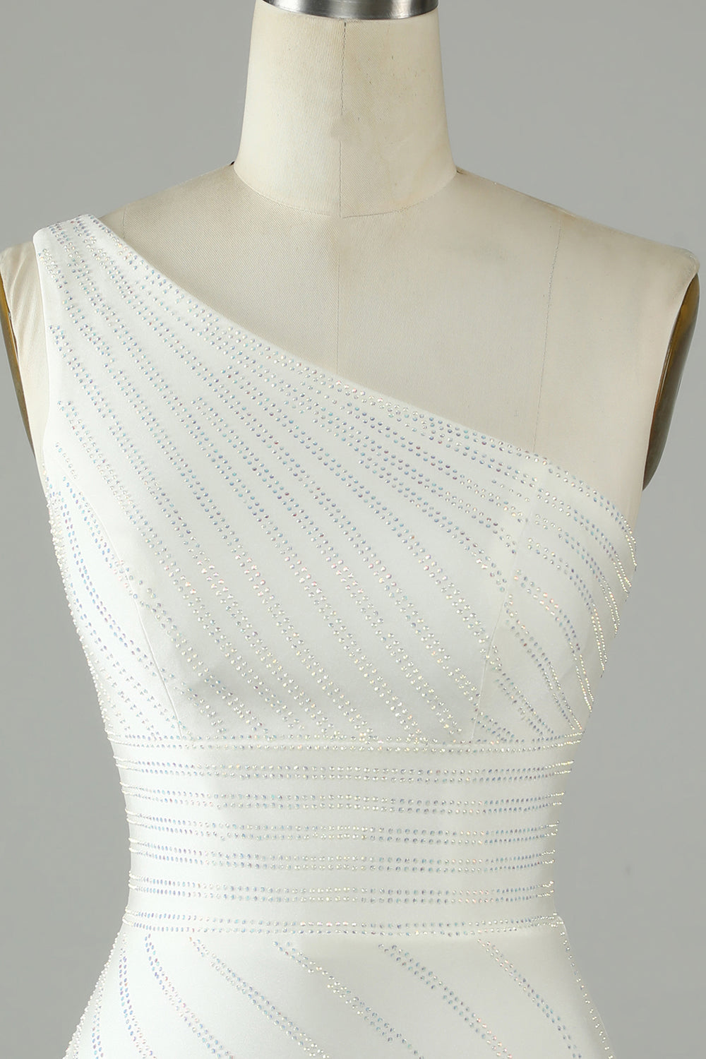 White One Shoulder Sheath Short Homecoming Dress with Beading